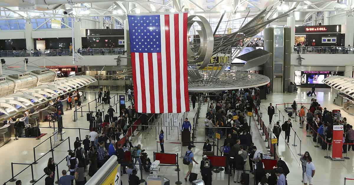American Flag hanging in an Airport