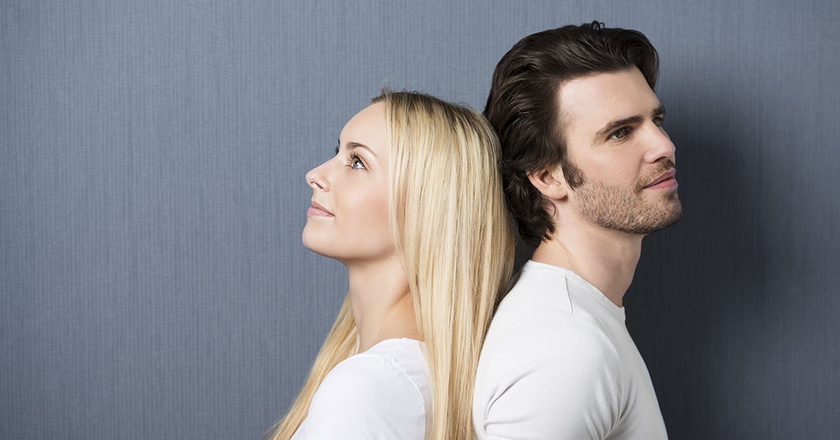 Couple with backs facing each other. couples who don’t talk or have lack of communication. Relationship problems concept
