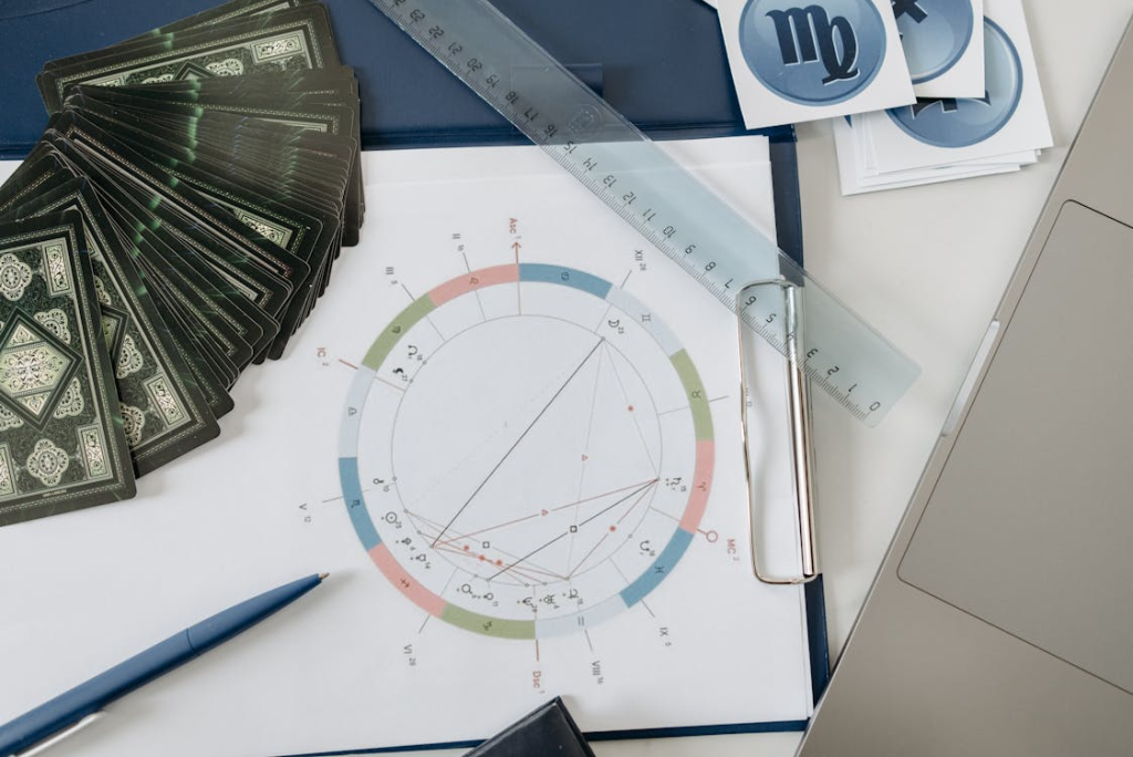 Horoscope Cards and Laptop on a Table