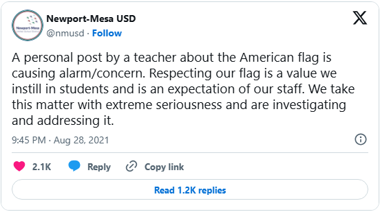Following the viral spread of the 'pledge allegiance' video, the Newport-Mesa Unified School District released a statement acknowledging the public concern.