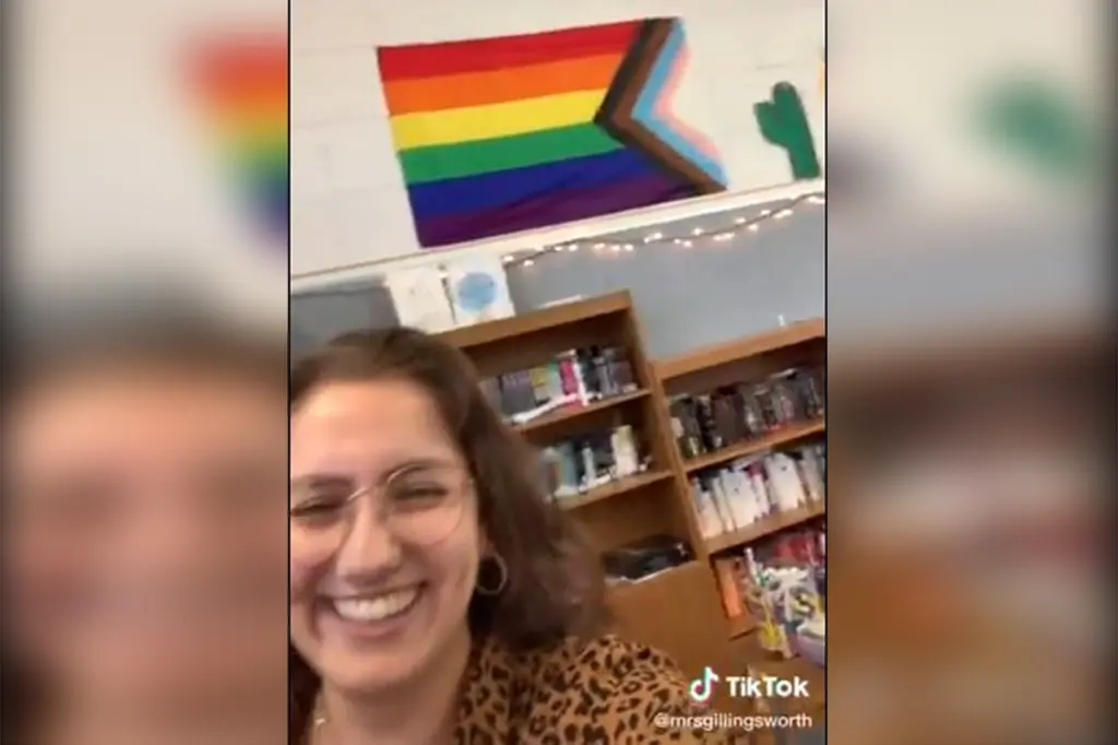 After a student questioned what flag they should say the Pledge of Allegiance to, Kristin Pitzen showed them the pride flag
