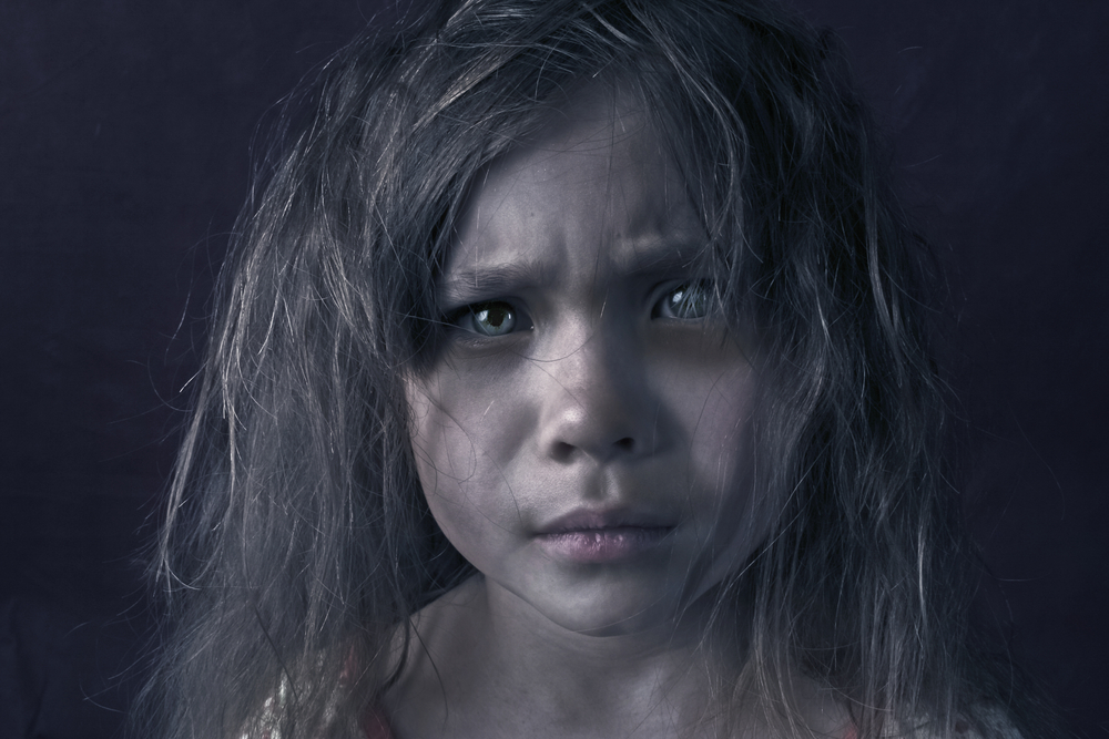 Mysterious mystic girl with red hair, dirty and grubby