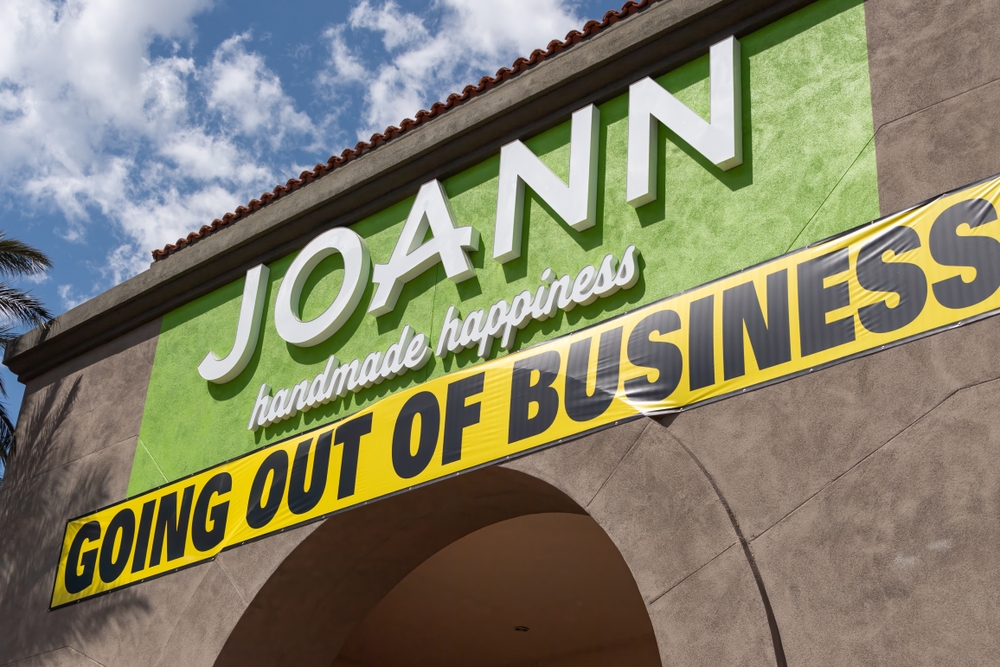 Rancho Cucamonga, CA USA - April 4, 2025: Joann Fabrics and Crafts, which has operated 800 stores in the United States until the beginning of 2025, announces that all stores are closing.