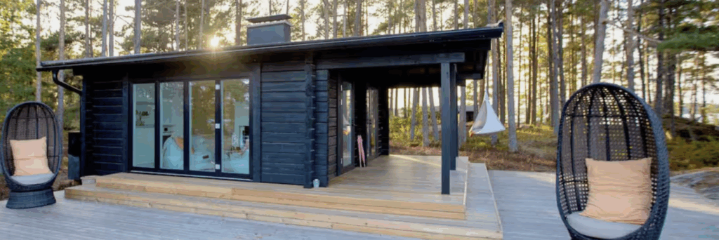 a modern log cabin