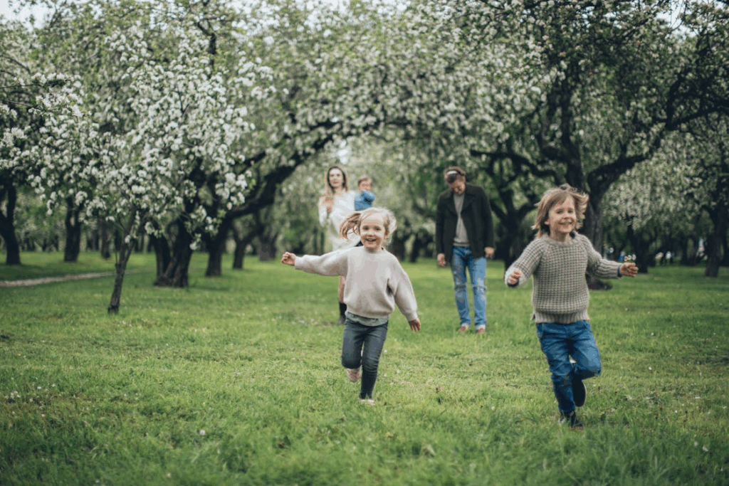 A Happy Family in an orchard