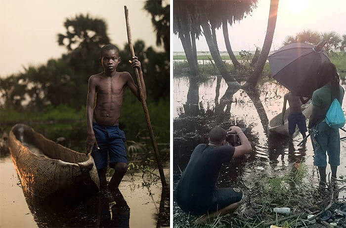 boy in canoe on river