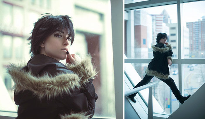 model posing with coat