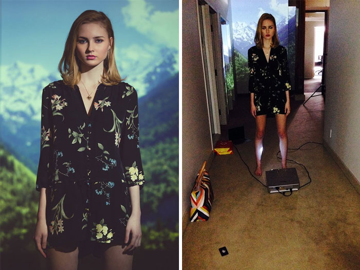 woman taking photo in living room