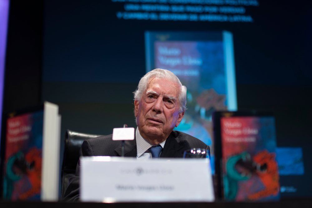 Peruvian Nobel prize-winning author Mario Vargas Llosa during the presentation of his new book 'Tiempos Recios' at Casa de America on October 8, 2019 in Madrid, Spain.