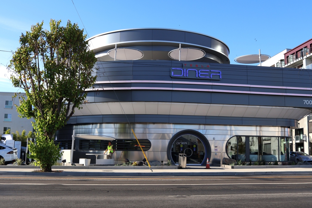 Los Angeles, CA, USA - July 09, 2025: The first ever TESLA DINER preparing to open to the public soon.
