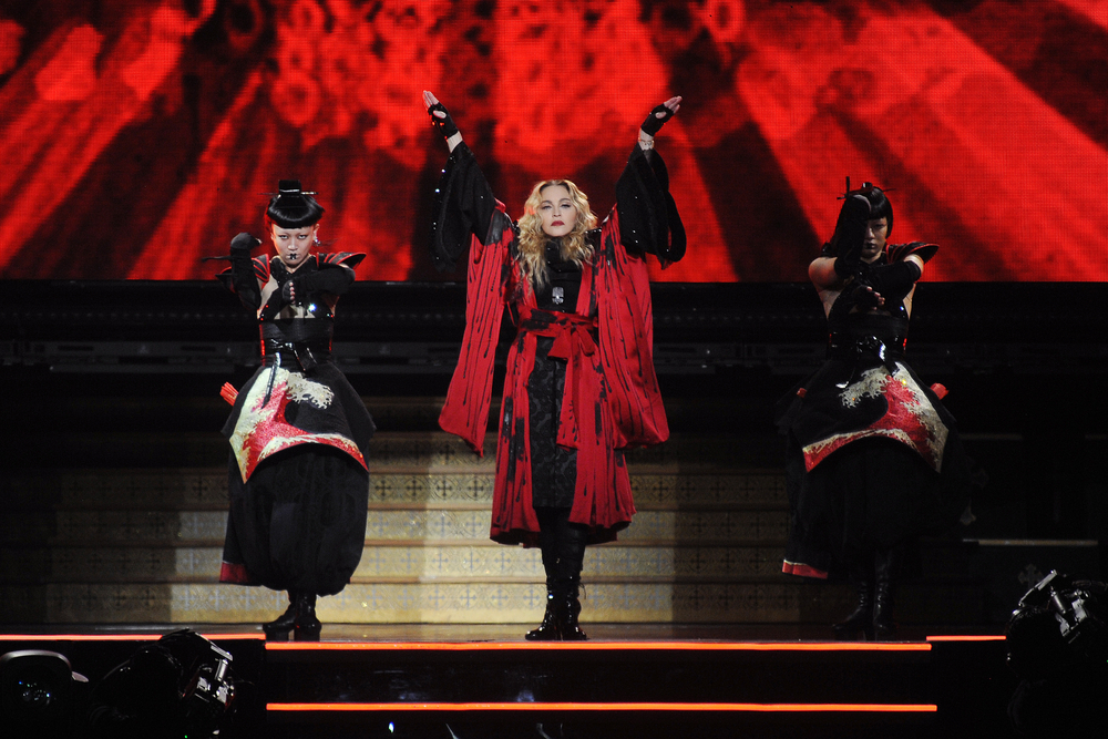 PRAGUE - NOVEMBER 7: Famous pop singer Madonna (in the middle) during her performance in Prague, Czech republic, November 7, 2015.