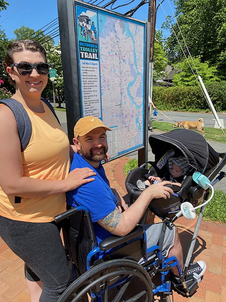 Chelsie and Jeremy King from Germantown, Md., with their son Phoenix out on a walk.