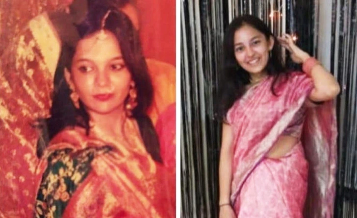 “My mom and me in saris as teenagers.”