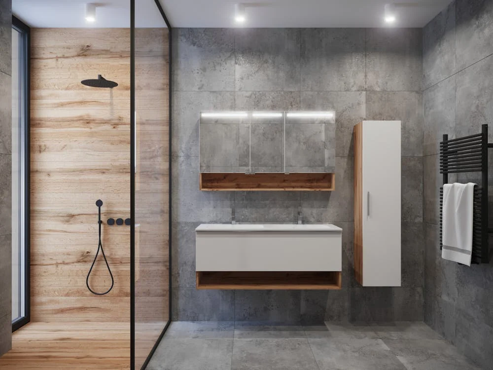 Black hardware and fixtures are now commonly featured in contemporary bathrooms.