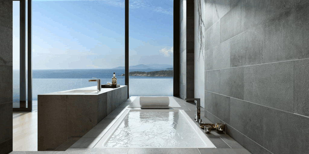 The trend toward open layouts is reshaping conventional bathroom design.