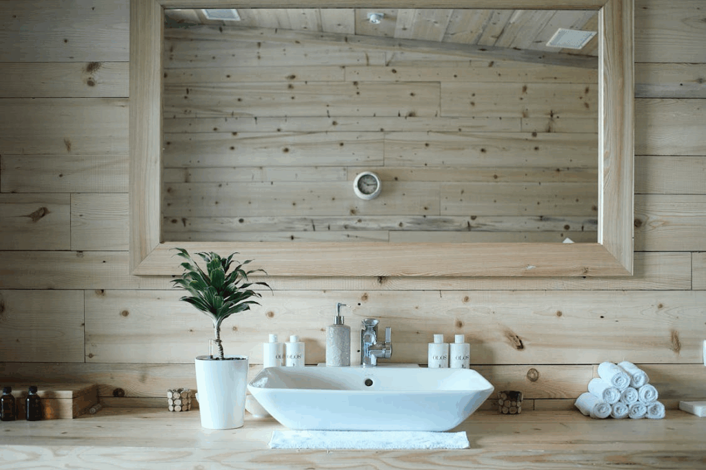 Incorporating recycled glass and reclaimed wood in bathroom design minimizes the demand for new natural materials.
