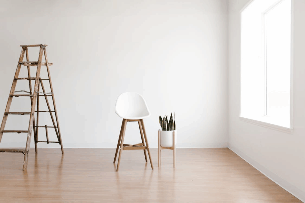 White Round chair Near White Wall