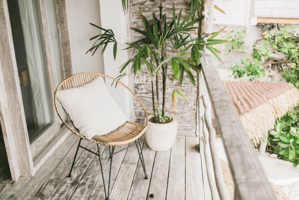 Potted plant and chair on balcony