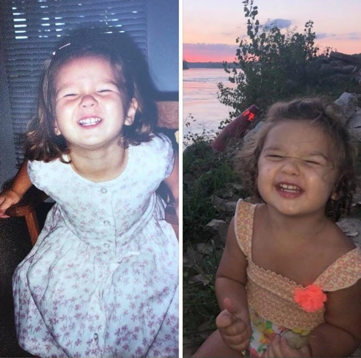 “My daughter at age 2 in 1998 on the left and my granddaughter at age 2 in 2019 on the right.”