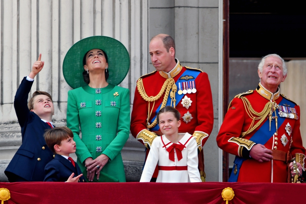Westminster, London. June 17th 2023 -  The King, the Prince and Princess of Wales and their children on the balcony of Buckingham Palace during the Trooping the Colour celebrations.