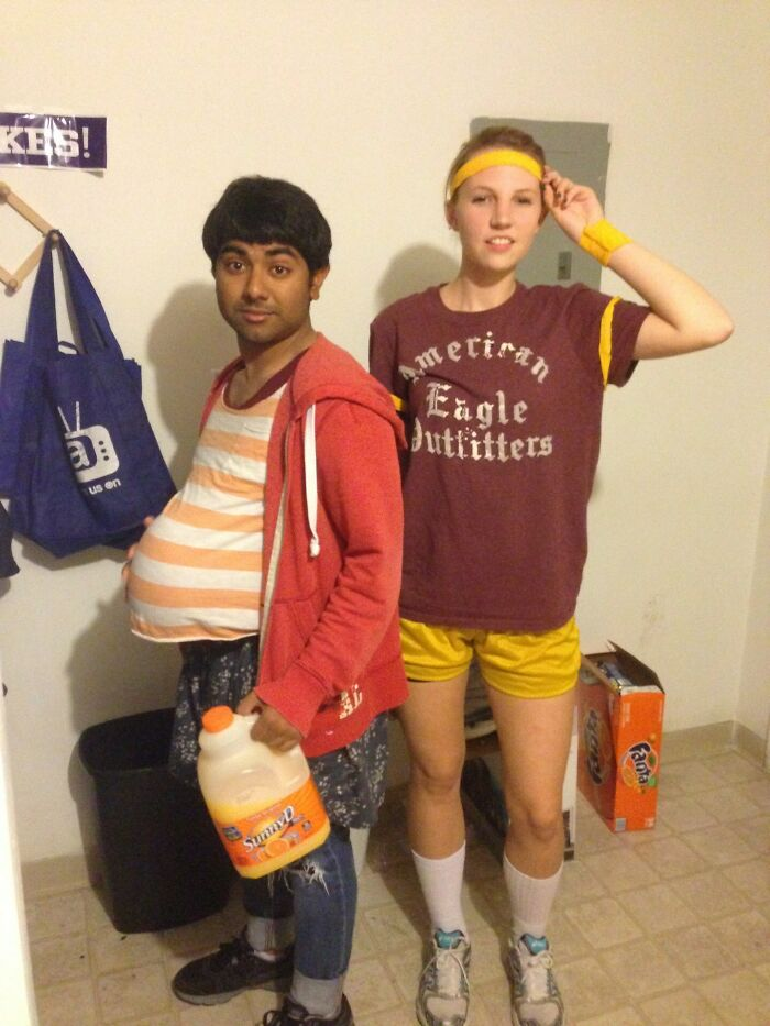 two friends dressed in clothing that mimics the movie Juno