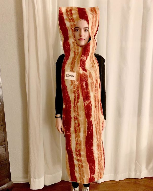 woman in bacon costume