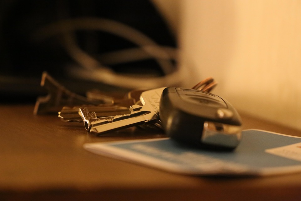 Set of keys on a surface with a blurred background.