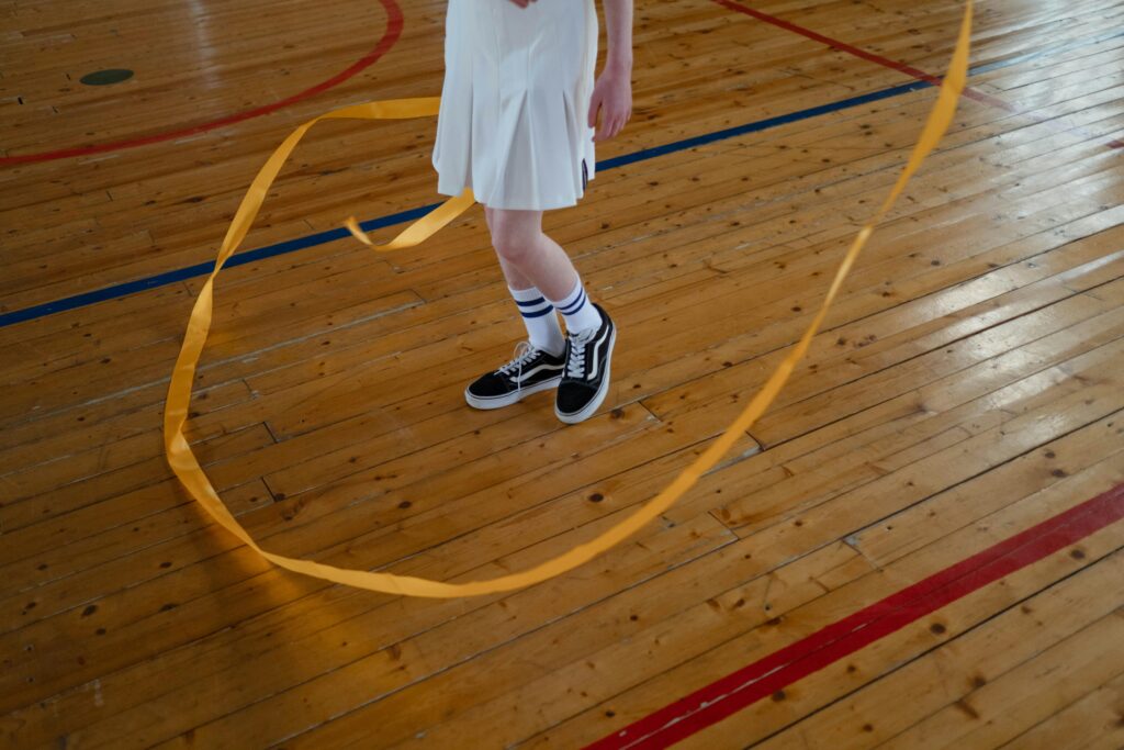 A Girl Doing Rhythmic Gymnastics
