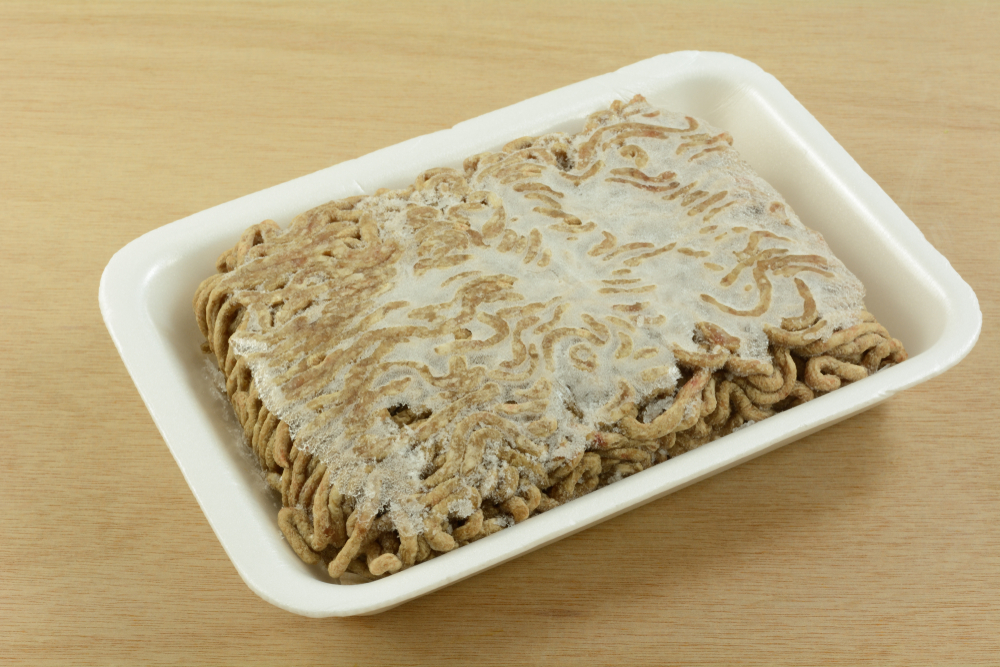 close up of freezer burned frozen beef