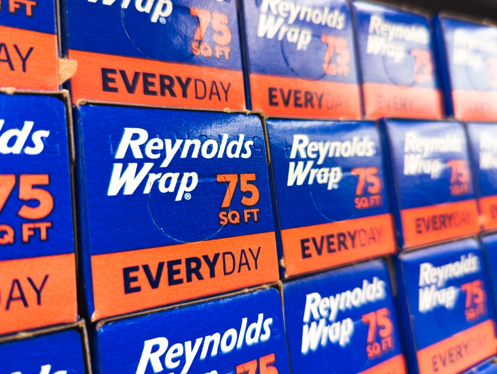 Cary, North Carolina - May 15 2025: Reynolds Wrap Boxes Packages Tin Aluminum Foil on Shelf at Store 