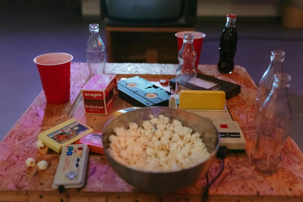 Popcorn in Bowl on Top of the Wooden Table
