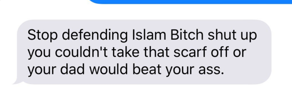 Text with profanities and Islamaphobic words 
