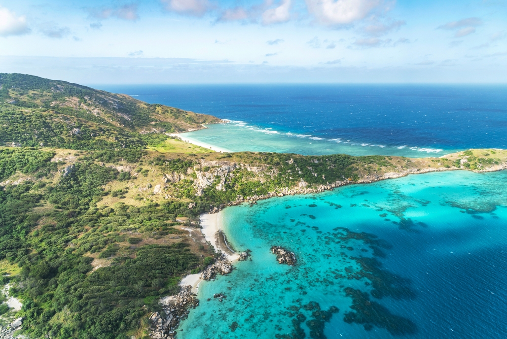Spectacular aerial view on Lizard Island on Great Barrier Reef, Queensland, Australia. Great Barrier Reef is the worlds largest coral reef system