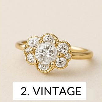 vintage ring in gold with rounded diamonds