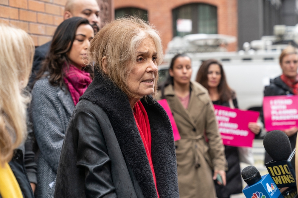 New York, NY - December 6, 2021: Gloria Steinem speaks as elected officials and advocates call for Reproductive Justice and Health Equity in front of Office of Planned Parenthood