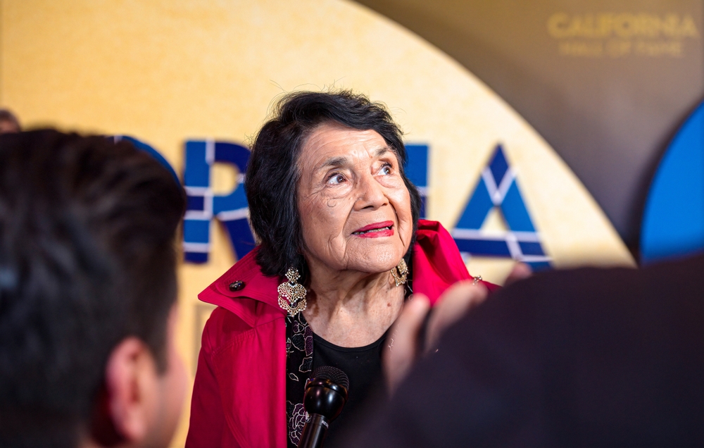 SACRAMENTO, CA, U.S.A. - FEB. 6, 2024: Civil rights leader and Hall of Fame member Dolores Huerta on the red carpet prior to attending the California Hall of Fame for a new class of inductees.