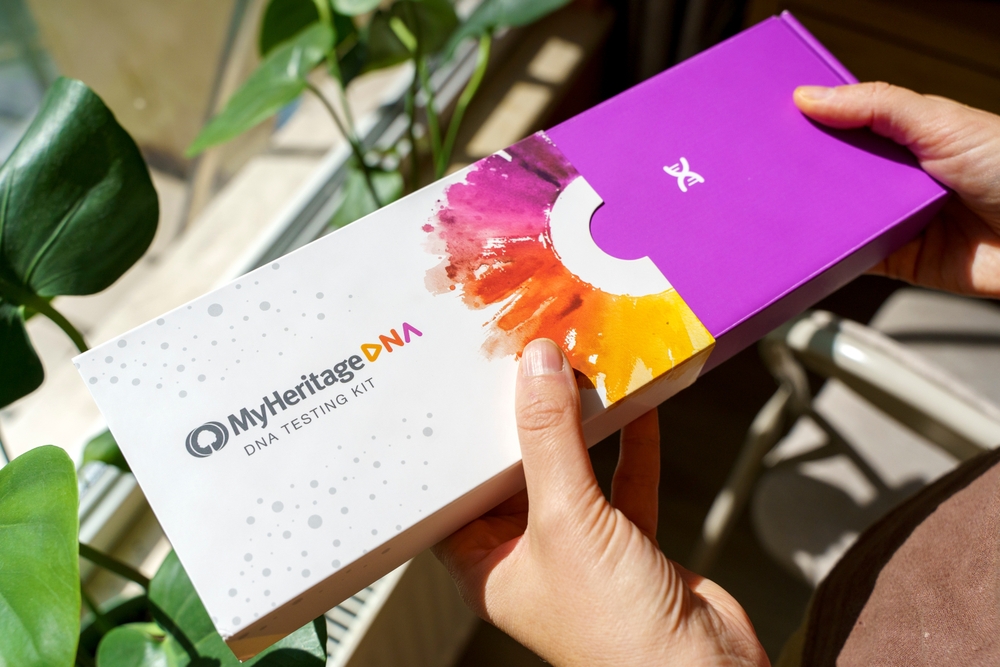 USA, Austin - October 5, 2025: MyHeritage DNA Test Kit for Genetic and Ancestry Research