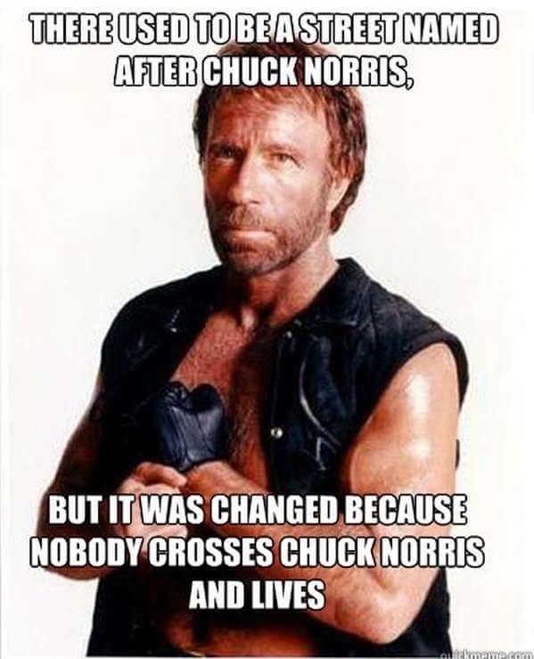 There used to be a street named after Chuck Norris, but it was changed because obody crosses Chuck Norris and lives. 