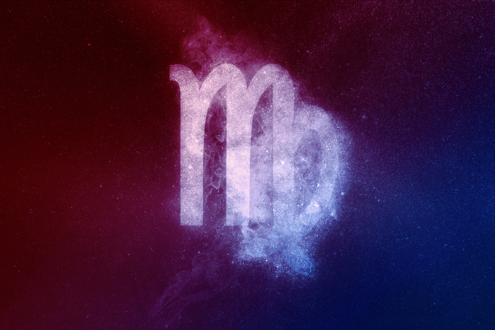 Virgo Zodiac Sign Red Blue. Abstract night sky background