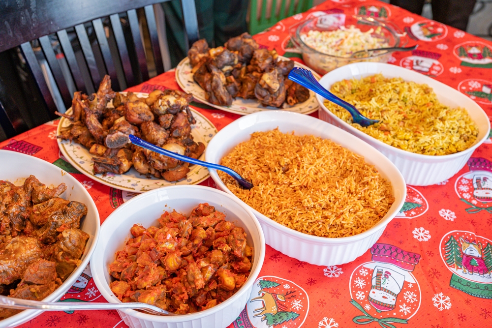 Nigerian food served at christmas lunch ready to serve