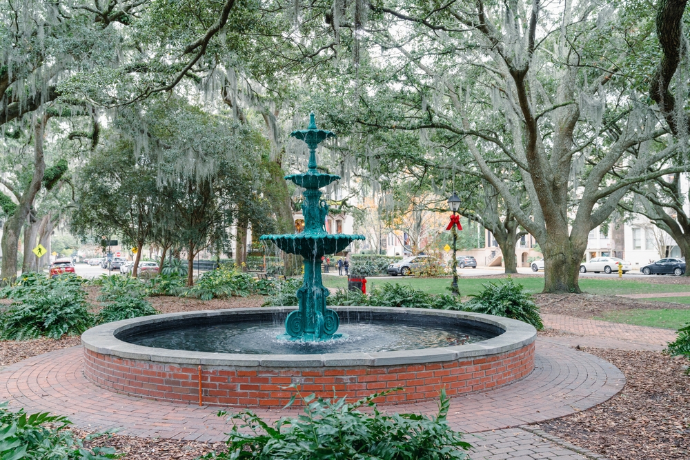 Fountain in the middle of Lafayette Square in Savannah, Georgia