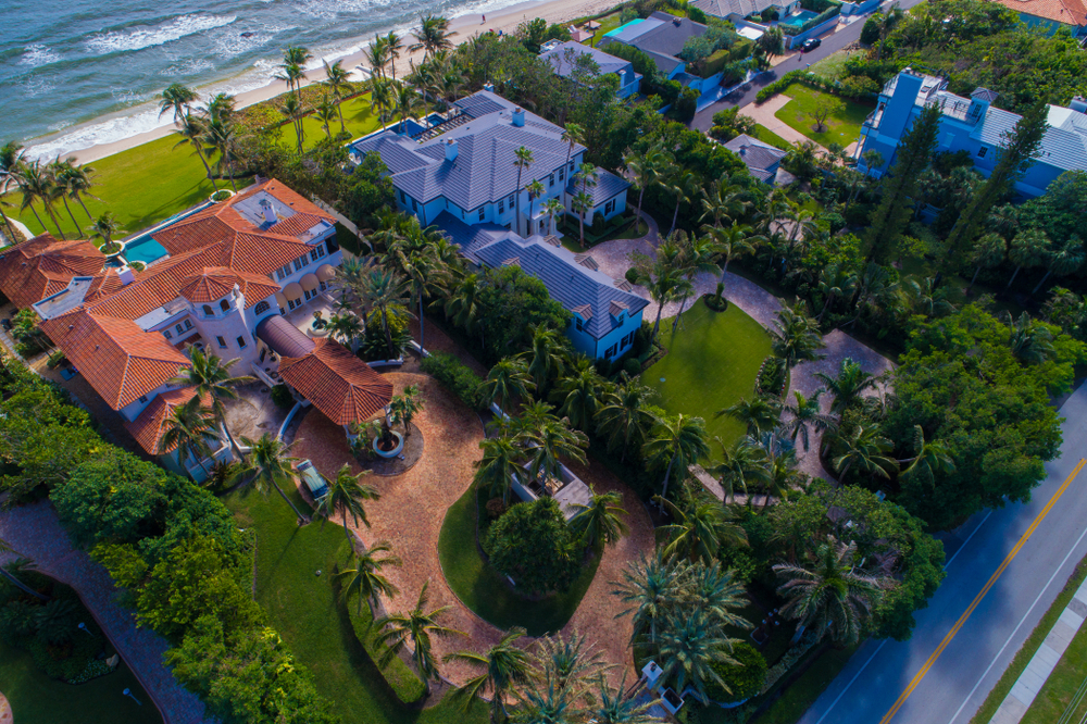 BOYNTON BEACH, FL, USA - DECEMBER 5, 2017: Aerial drone image of luxury mansions on Boynton Beach Florida USA