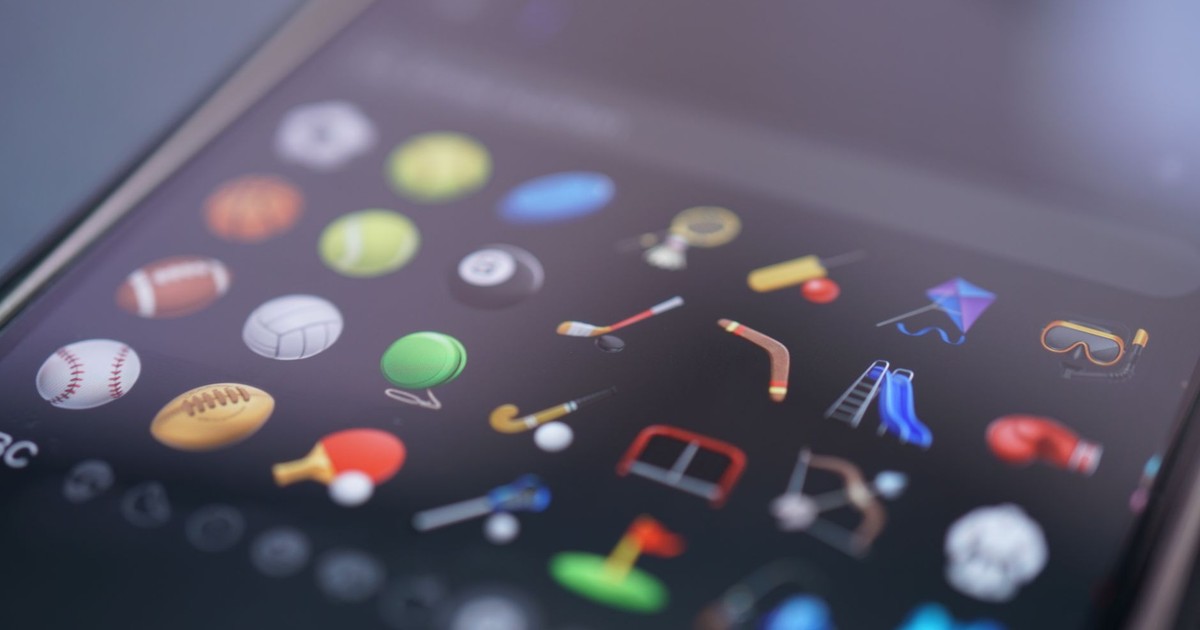 A detailed view of various sports-themed emojis displayed on a smartphone screen.
