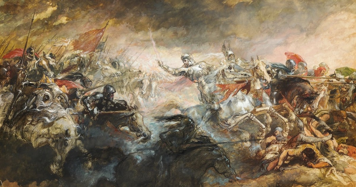 a painting of a group of men on horses