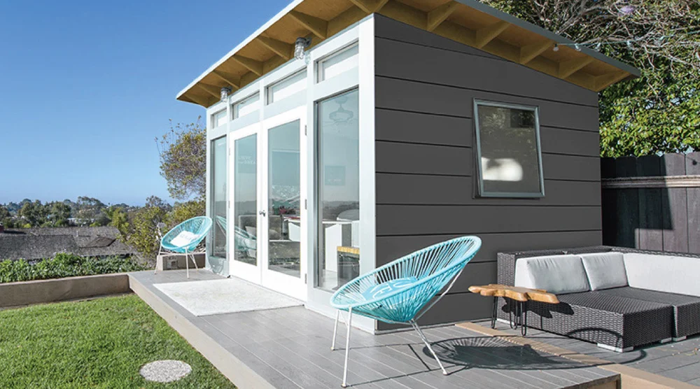 shed from prefab builder in grey