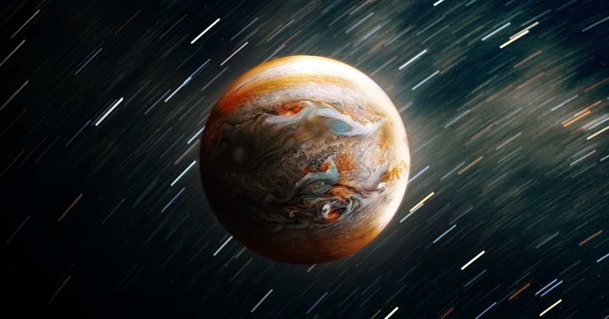 a planet with a star trail in the background