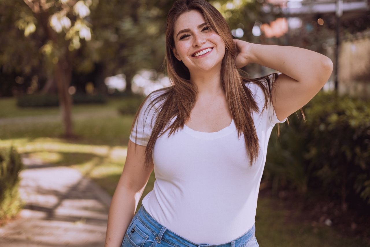 woman in white shirt