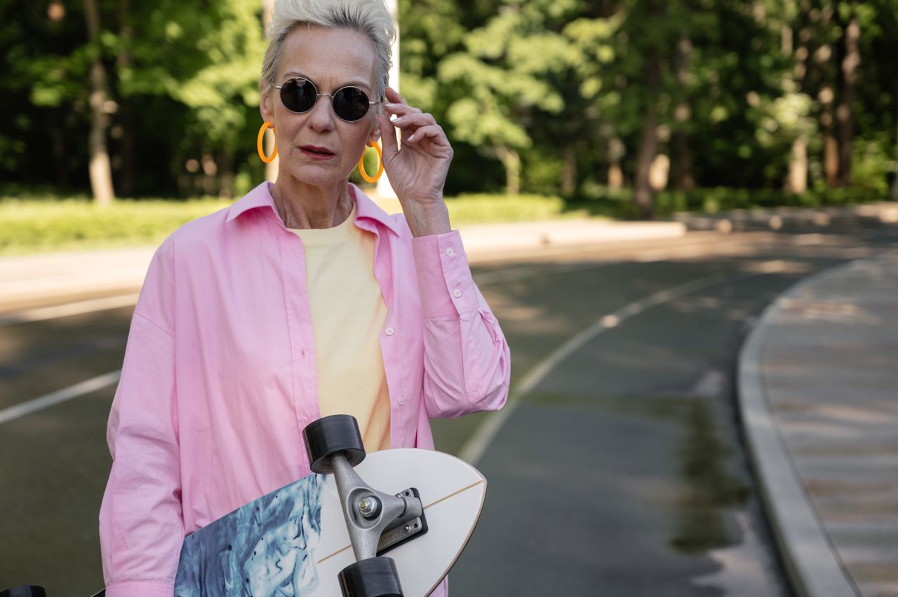 textured pixie hair on older woman
