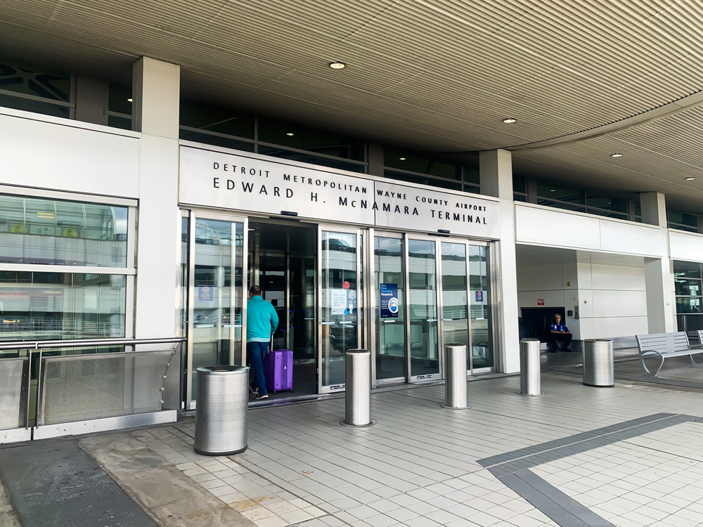 Detroit, Michigan, USA- March 26, 2021: Exterior of Detroit airport