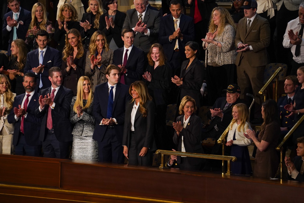 Washington, D.C., USA - February 24th, 2026: Melania and Barron Trump at State of the Union 2026